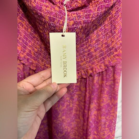 NEW Ramy Brook Printed Ro Electric Orange Combo Pink Strapless Dress Size M - Picture 7 of 12
